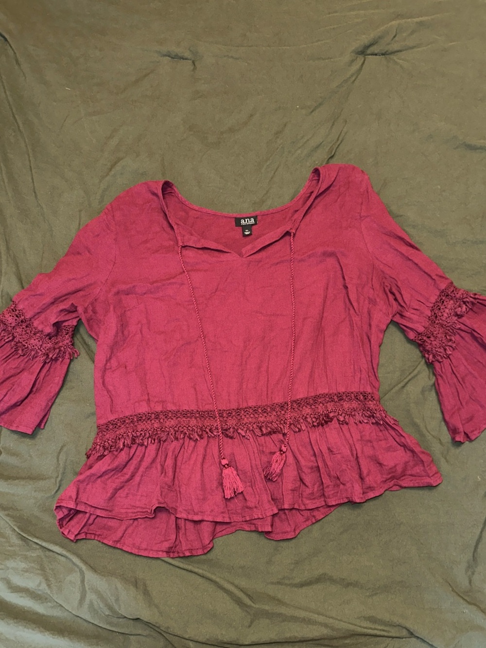 a.n.a Raspberry Peasant Blouse with Tassel Tie